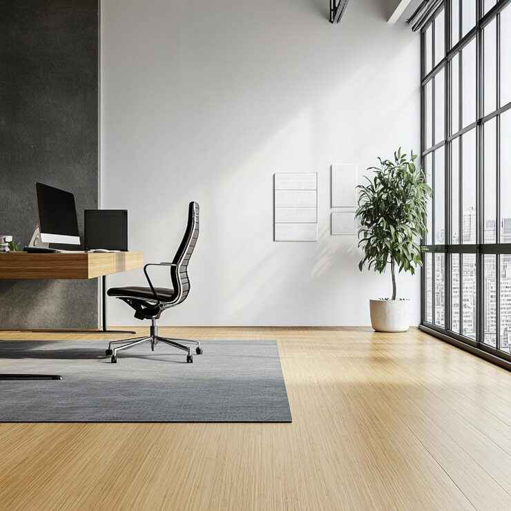 minimalist-office-with-bamboo-vinyl flooring