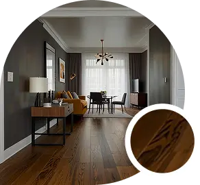 modern apartment setup-dining table with dark vinyl flooring